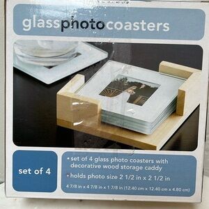 NIB Glass Photo Coasters Set of 4 Glass Coasters
